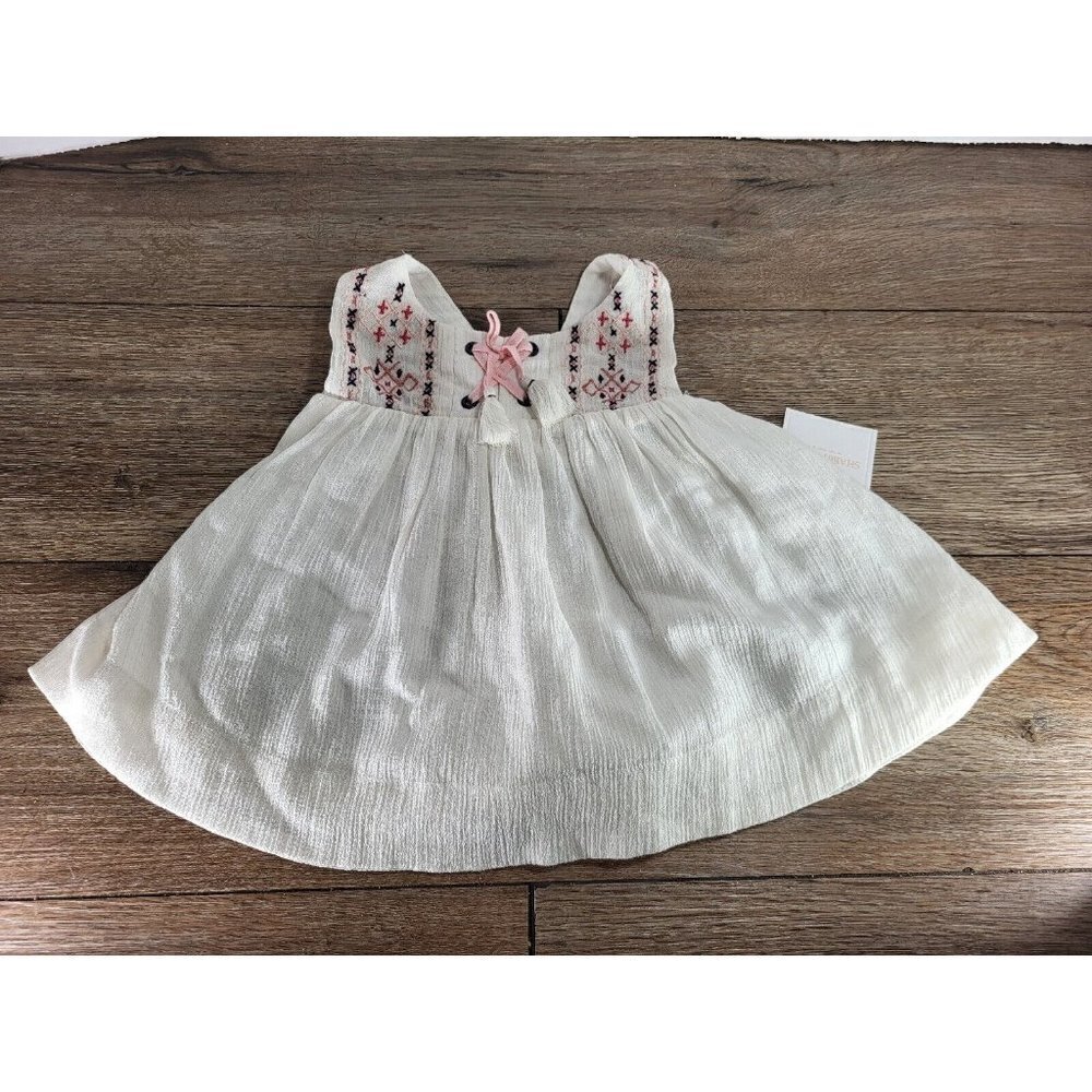 Shabby Chic Baby Girl‎ White Cotton Gauze Dress Casual Boho 6-9m Embroide…